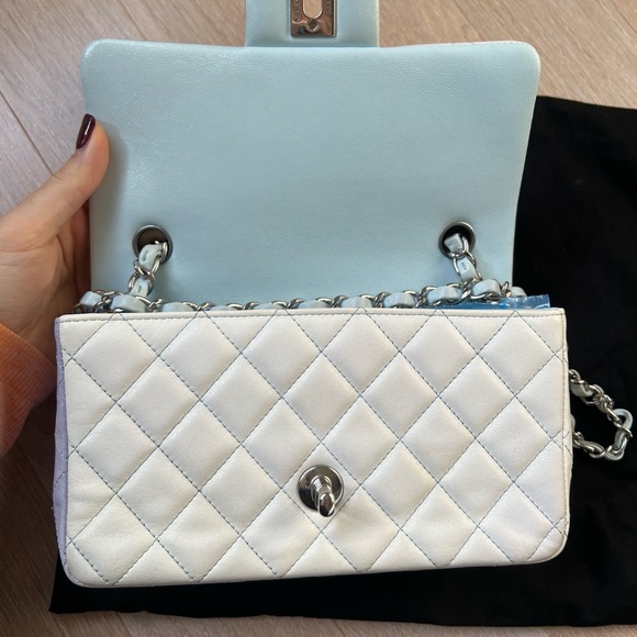 CHANEL 2021 Perforated Lambskin Quilted Mini Rectangular Flap Light Blue - Picture 10 of 11